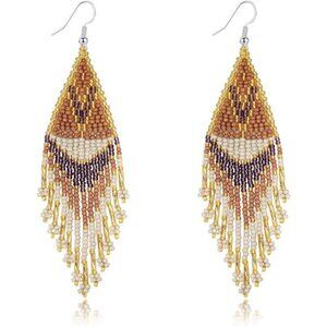 Handmade Boho Beaded Tassel Earrings | Long Seed Bead Fringe Dangles